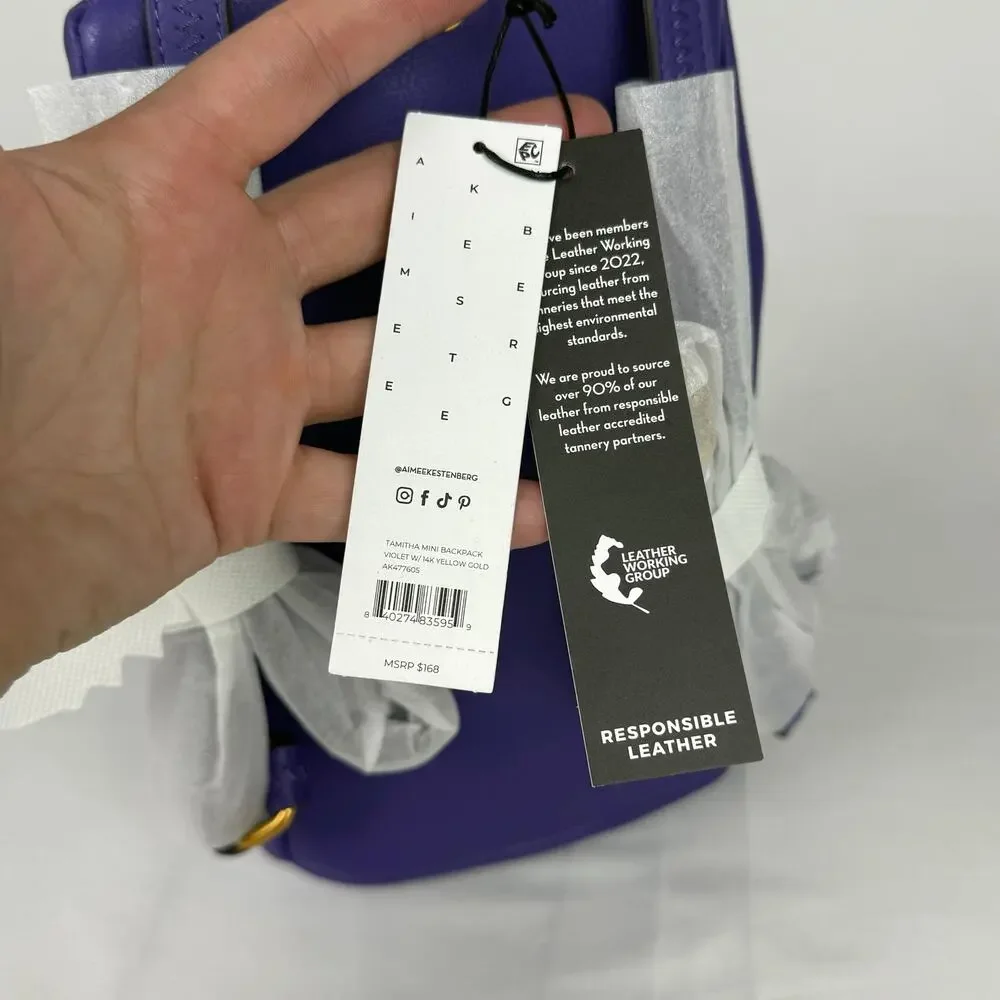 Aimee Kestenberg Purple Tamitha Mini Leather Cotton Backpack Crossbody NWT - Picture 10 of 15